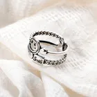 Многослойные со счастливым смайликом Открытое кольцо для Для женщин цвет: старое серебро простой с милыми геометрическими улыбающиеся лица Регулируемые кольца A917