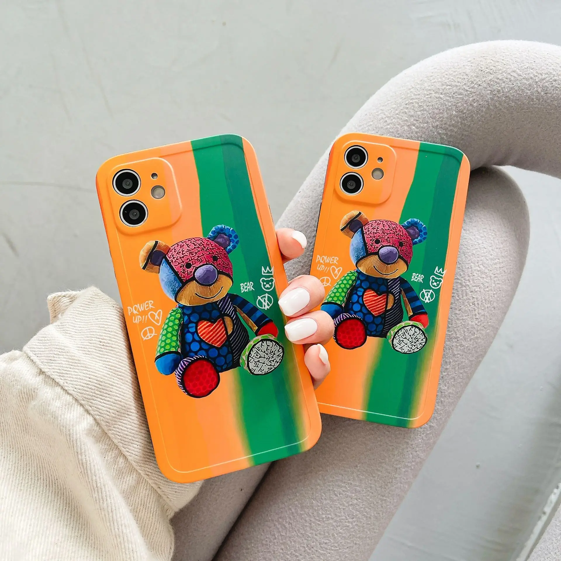 

Rainbow Plush Toys Bear Phone Case for IPhone11 12 Pro Max Mini X XR XS 6 7 8 Plus SE 2020 Fashion Brand Colour Silicone Cover