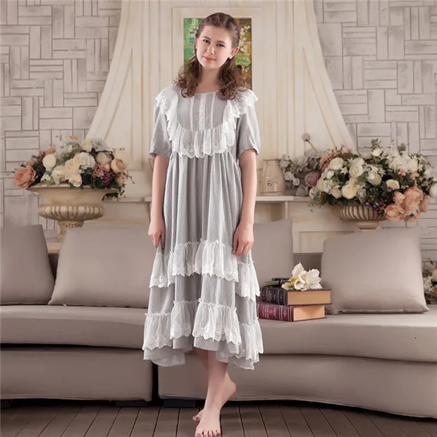 Женская одежда для сна, платье, кружевная хлопковая ночная рубашка, ночная рубашка, женская ночная одежда принцессы, винтажное платье