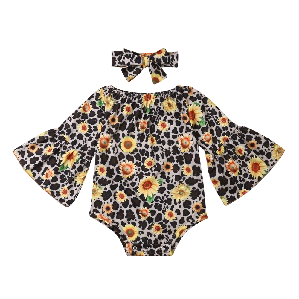 Боди с длинными рукавами и цветочным принтом для маленьких девочек на весну