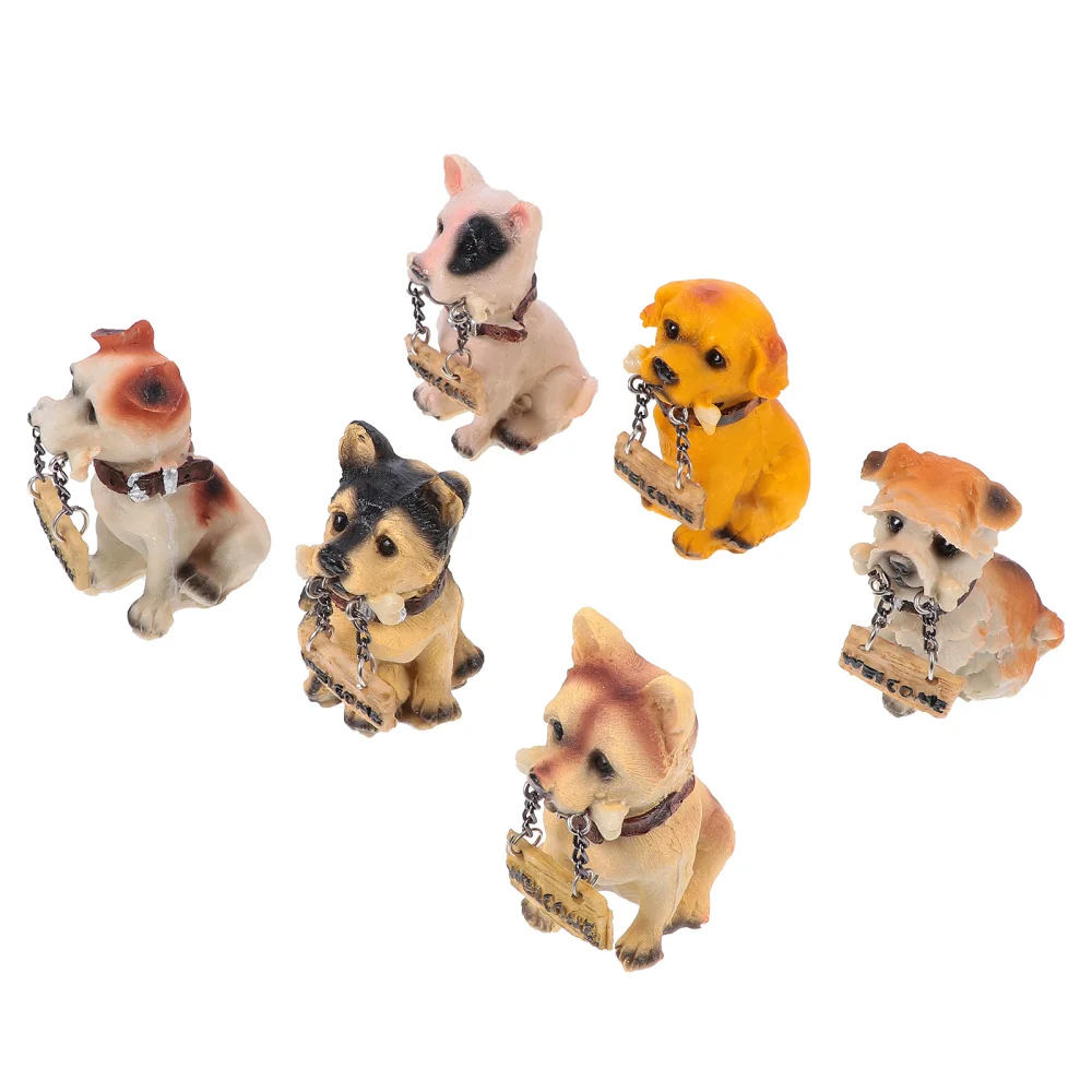 

6pc Dog Held Welcome Board Lovely Resin Welcome Figurine Ornaments For Garden