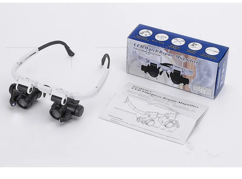 

2X LED Lights 8X 15X 23X Adjustable Dual Lens Jewelry Watch Repair Magnifier Grass Head Eye Loupe
