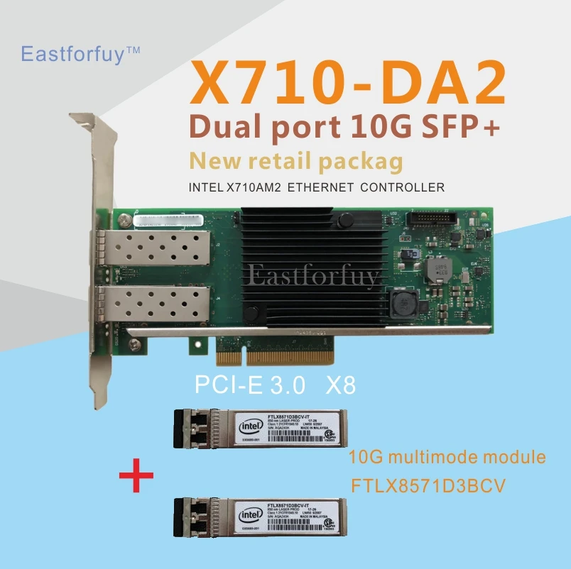 Eastforfuy Intel X710 DA2 чипсет PCIe x8 двойной медный оптический интерфейс 10 Гбит/с порт Ethernet