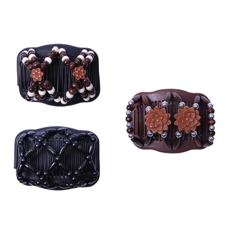 

Hot kf-Double Beaded Hair ic Comb Clip Beads Elasticity Hairpin Stretchy Hair Combs For Women Hair Accessories