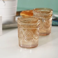 270ml 370ml glass cup amber grey relief round water cups fashion drink beverage tumbler coffee milk tea juice mug