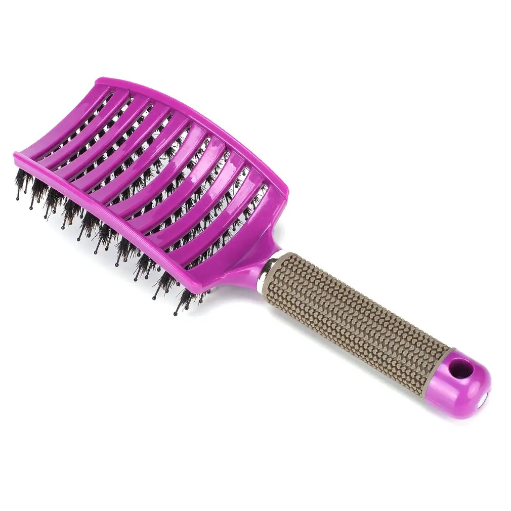 

Wild Boar Bristles Fluffy Shape Non-slip Plastic Large Curved Massage Comb