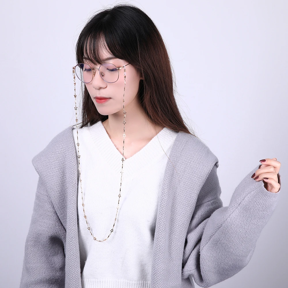 Skyrim Модные полые звезды очки цепь Золотой цвет маска солнцезащитные держатель