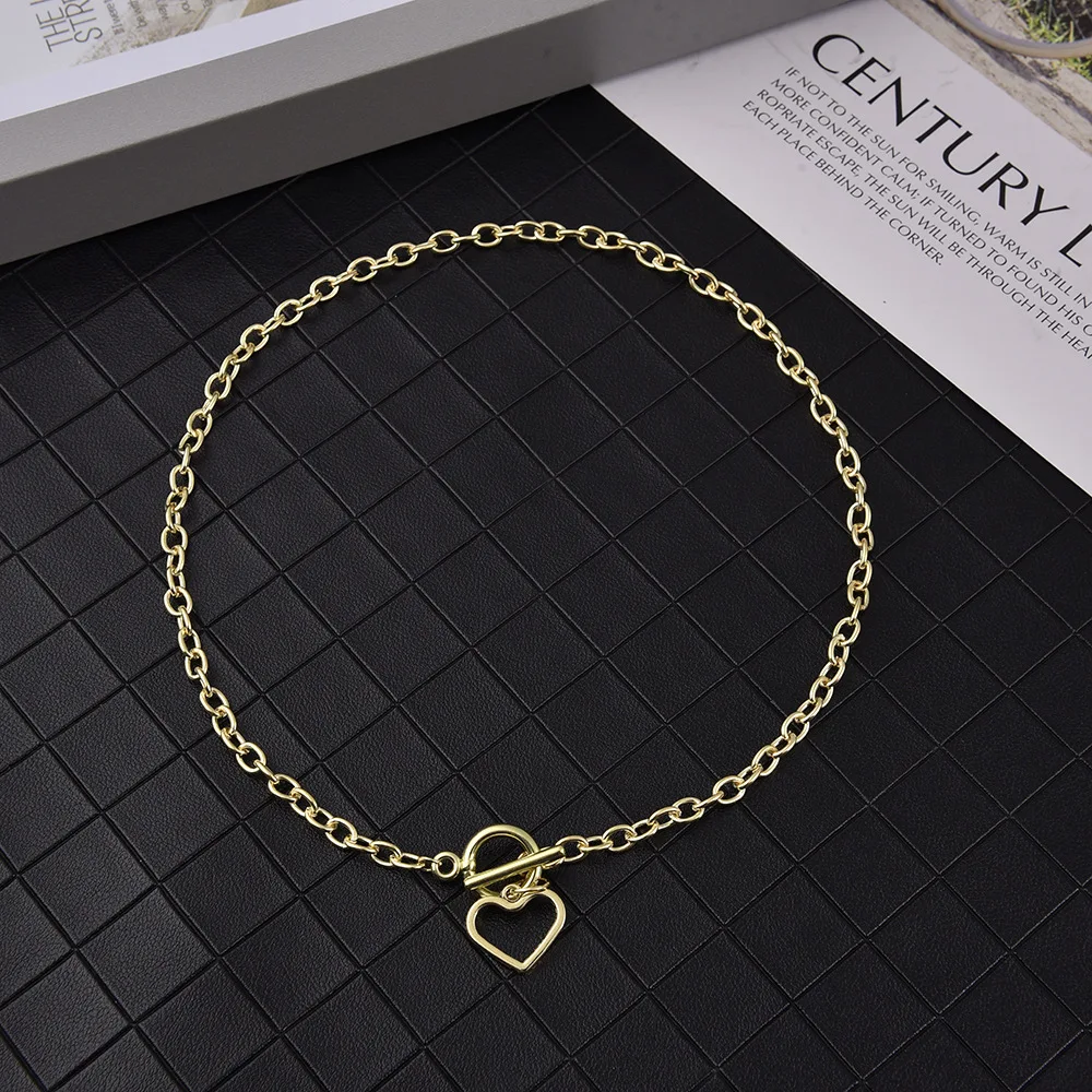 

Stainless Steel Retro Punk Lovely Pendant Necklace Female Cool Simple Thick Chain OT Clip Chain Necklace Gold, Silver Color Love