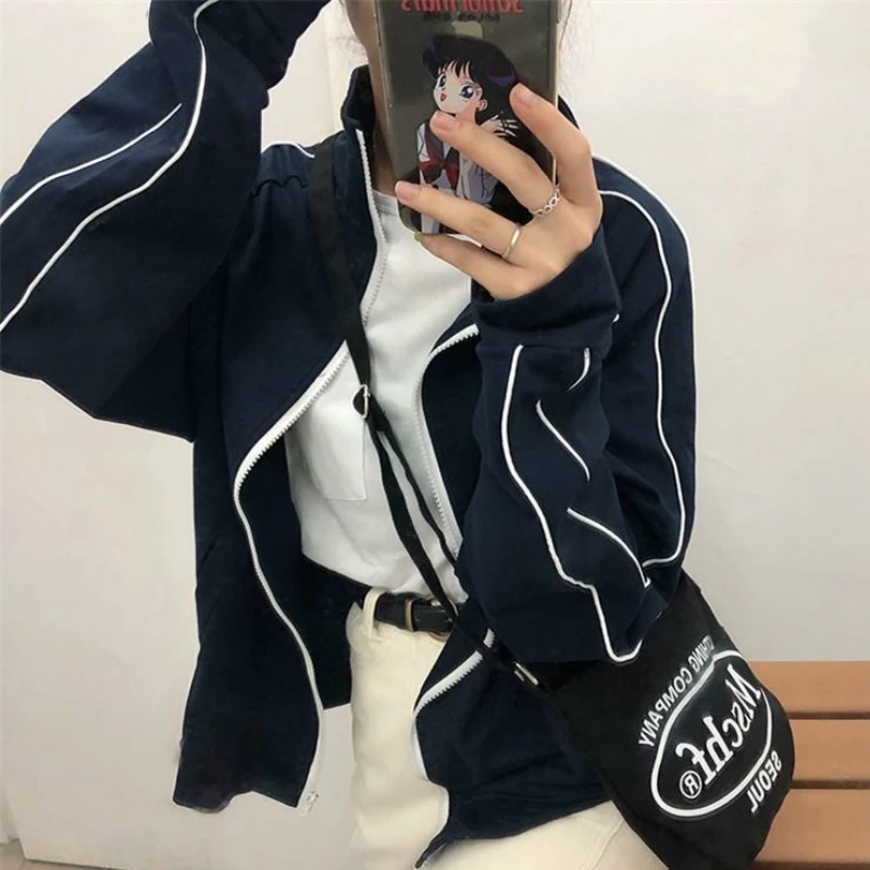 

Jackets Women Loose Solid Leisure Trendy Zipper Simple Coats Korean Style Spring Plus Size 2XL All-match Womens Outwear Chic