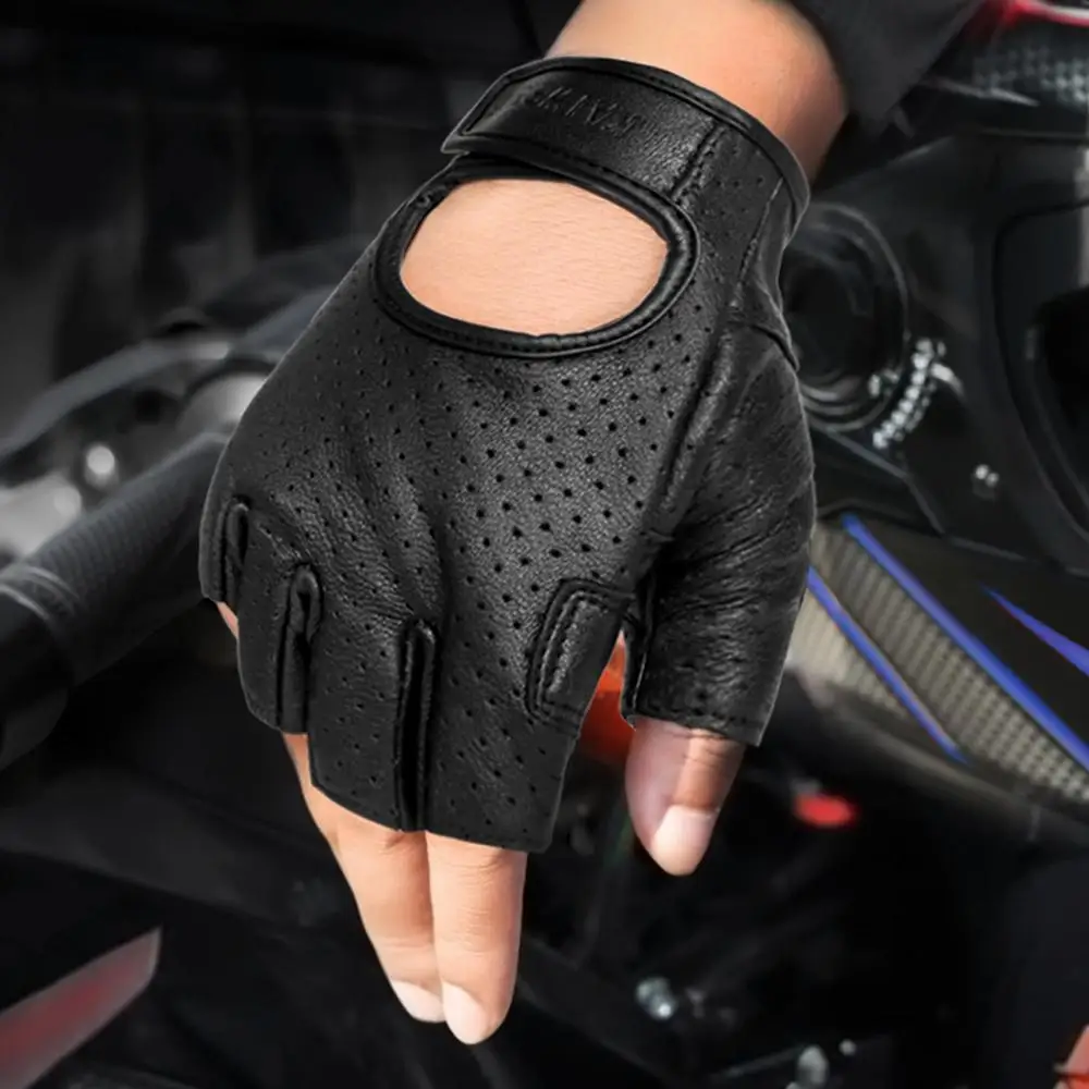 Motorcycle Gloves Half Finger Genuine Leather Fingerless Summer Men Mitt Glove Scooter Moto Mitten Electric Bike Racing Cycling |