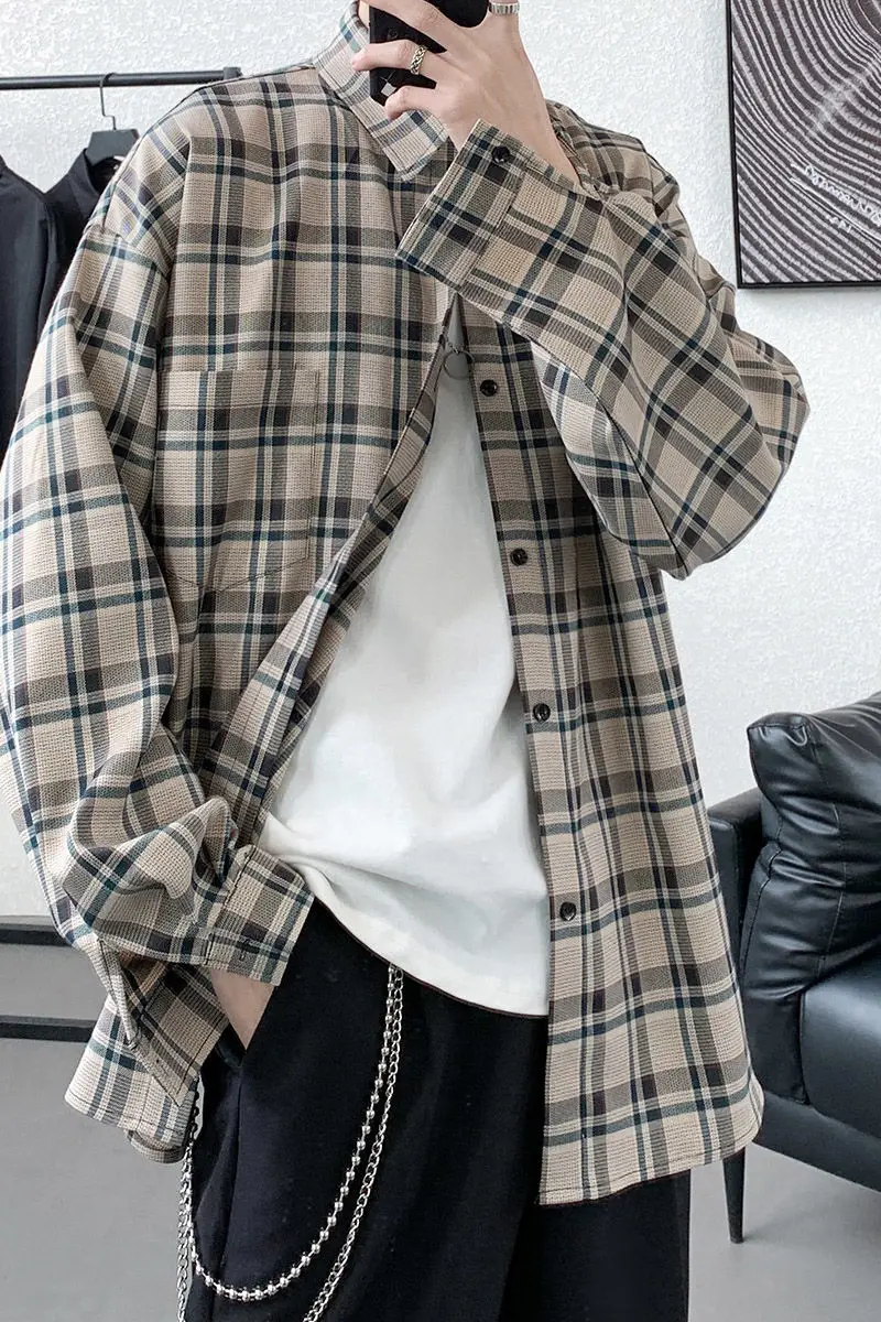 

2021 Spring And Autumn New Youth Popular Loose Cotton Plaid Long-sleeved Shirt Fashion Casual Single-breasted Top M-2XL