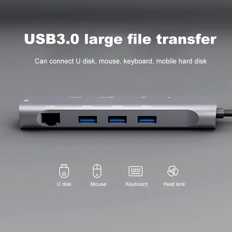 

10 in 1 Docking Station Type-C to HDMI+RJ45+VGA+PD+TF/SD+USB3.0 Hub for Pro/Air Dock