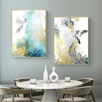 blue green golden modern abstract pigeon wall poster nordic canvas print painting art decoration picture living room decor