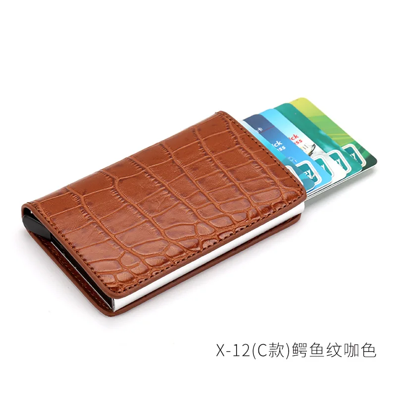 

RFID Auto Credit Card Holder for Men Metalic Aluminum Business Cards Bag High Quality with Leather Case Men's Bank Cards Wallet