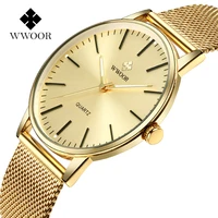 wwoor 2021 gold watch for men luxury ultra thin magnetic mesh men wrist watch classic quartz waterproof sport clock reloj hombre