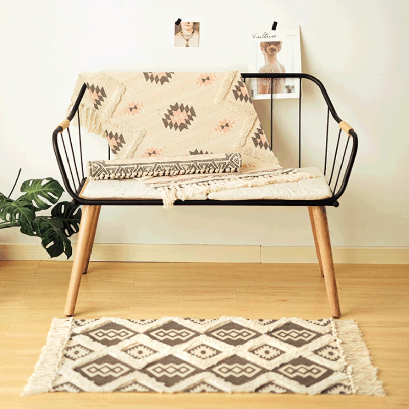 Марокканский хлопок тканый ковер ручной работы коврики ворсистые кисточки с