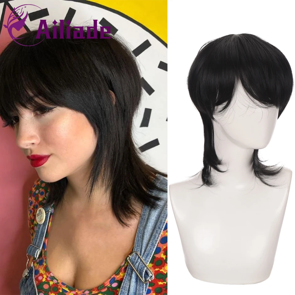 

AILIADE Synthetic Straight Cosplay Wigs for Women Men Wig with Bangs Tail Black Mixed Colors Fake Hair Party Anime Halloween