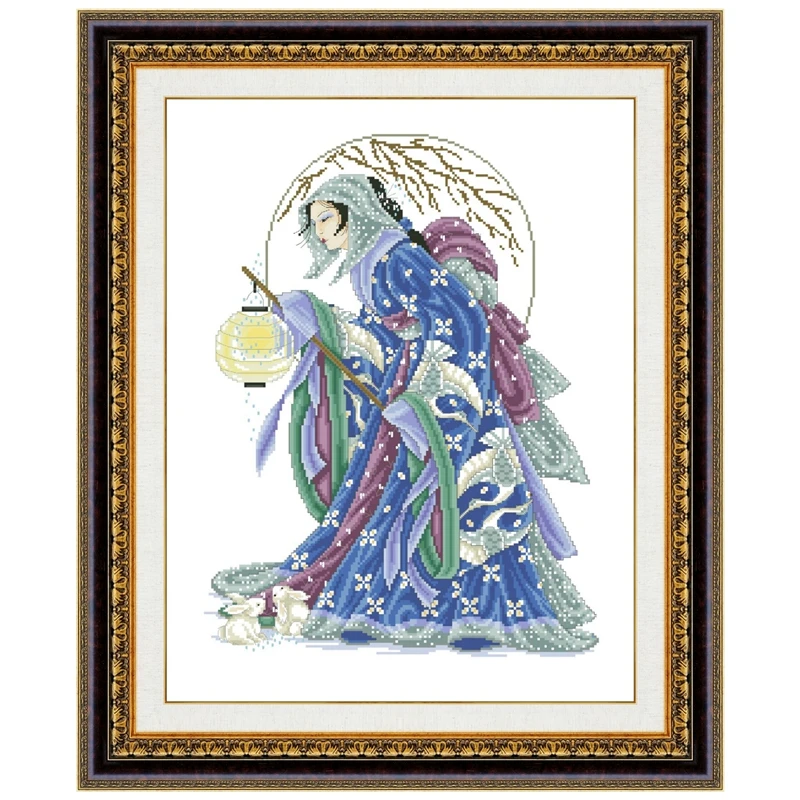 Winter Geisha bead cross embroidery kit fairy pattern design 18ct 14ct 11ct unprint canvas Cross-stitch DIY needlework