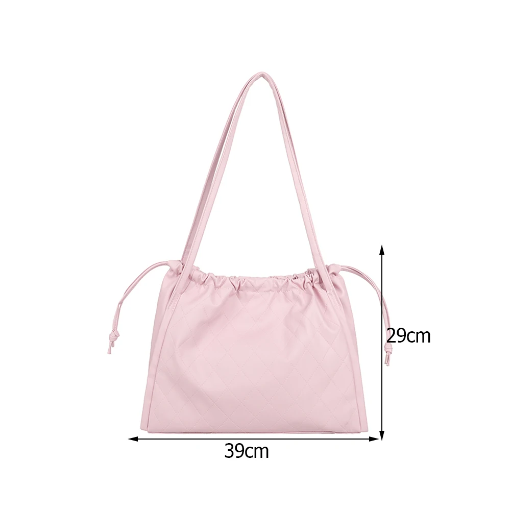 

Fashion Women PU Leather Lattice Pattern Square Bag Pure Color Shoulder Bag Ladies Casual Drawstring Large Capacity Tote Handbag