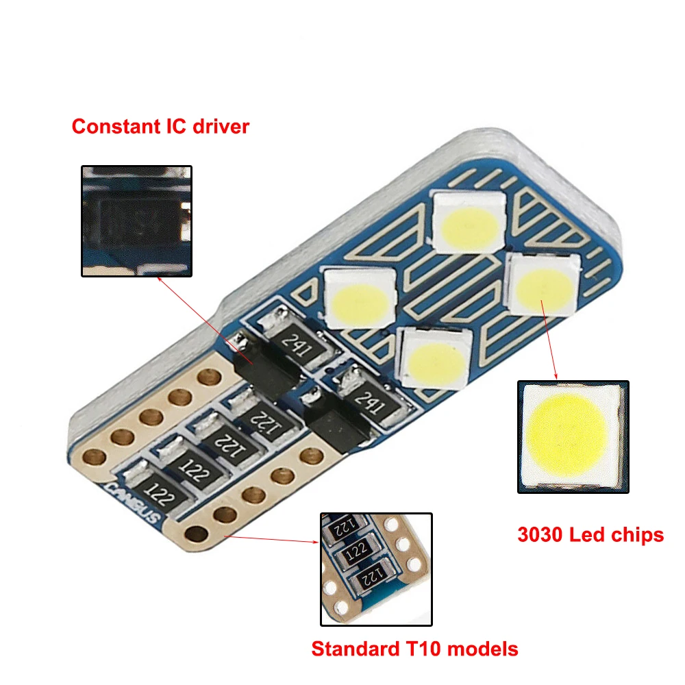 10pcs Super Bright T10 Led W5W LED Bulbs 194 168 Canbus Error Free 3030 Chips Car Dome Lights Door Light Panel Lamp Auto White | Автомобили