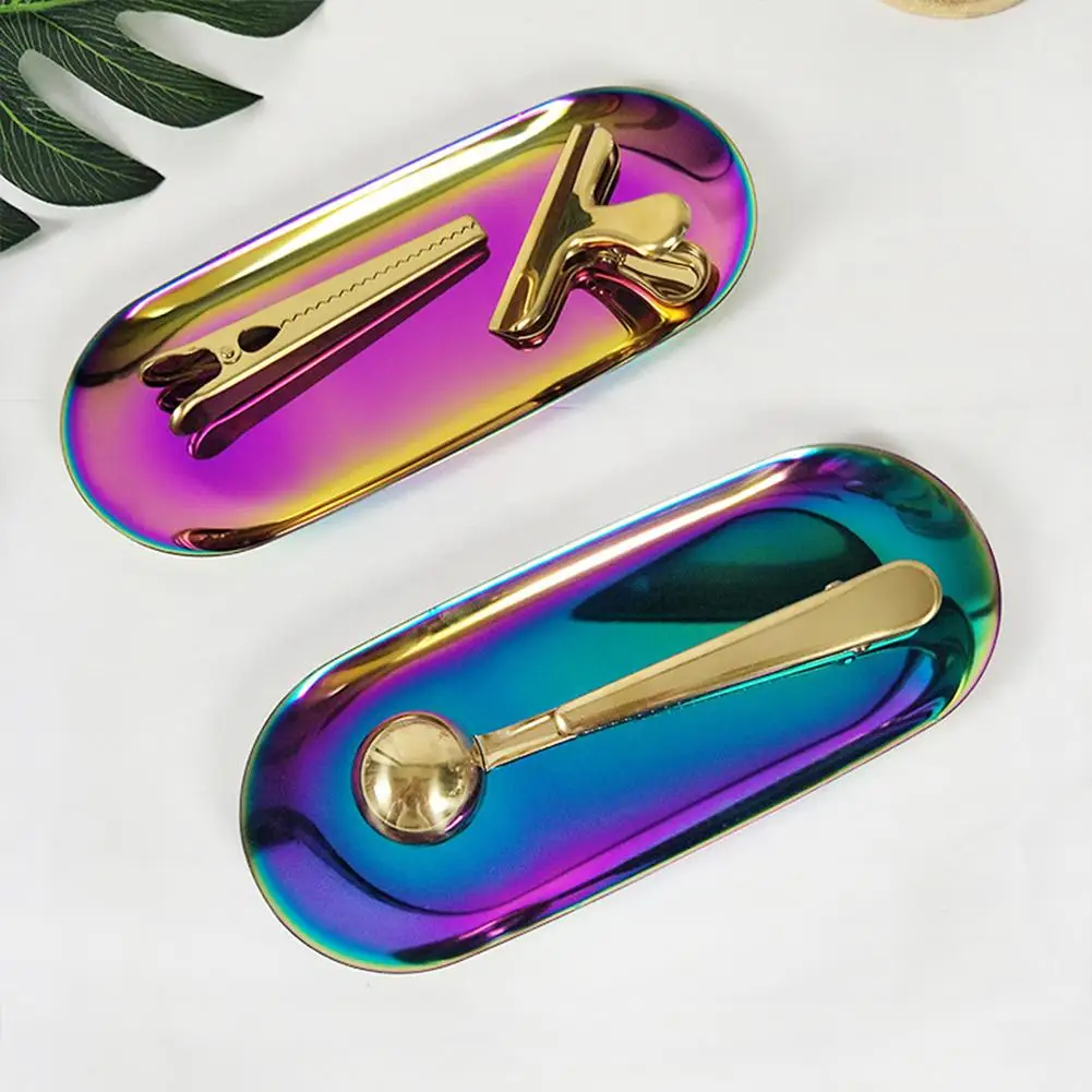 Цветной металлический поднос для хранения Золотая овальная горошек Фруктовая