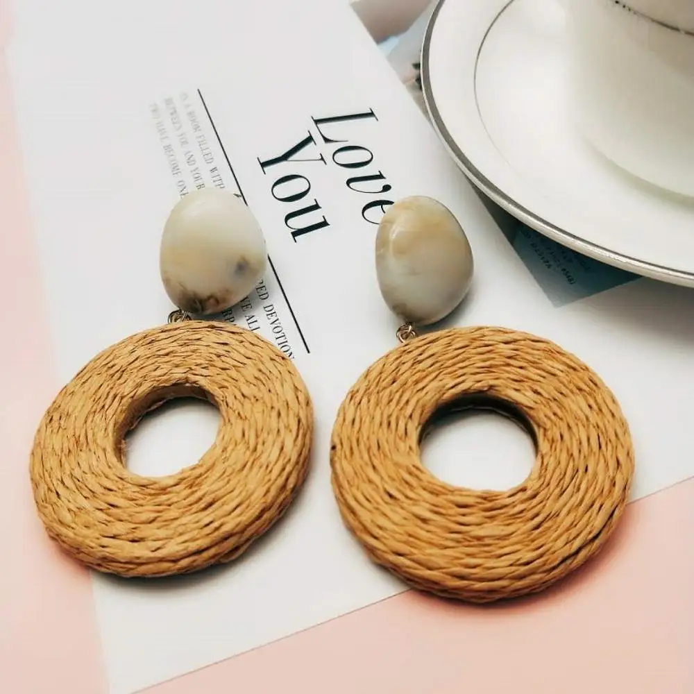 Модные женские сережки качественные плетеные вручную серьги из