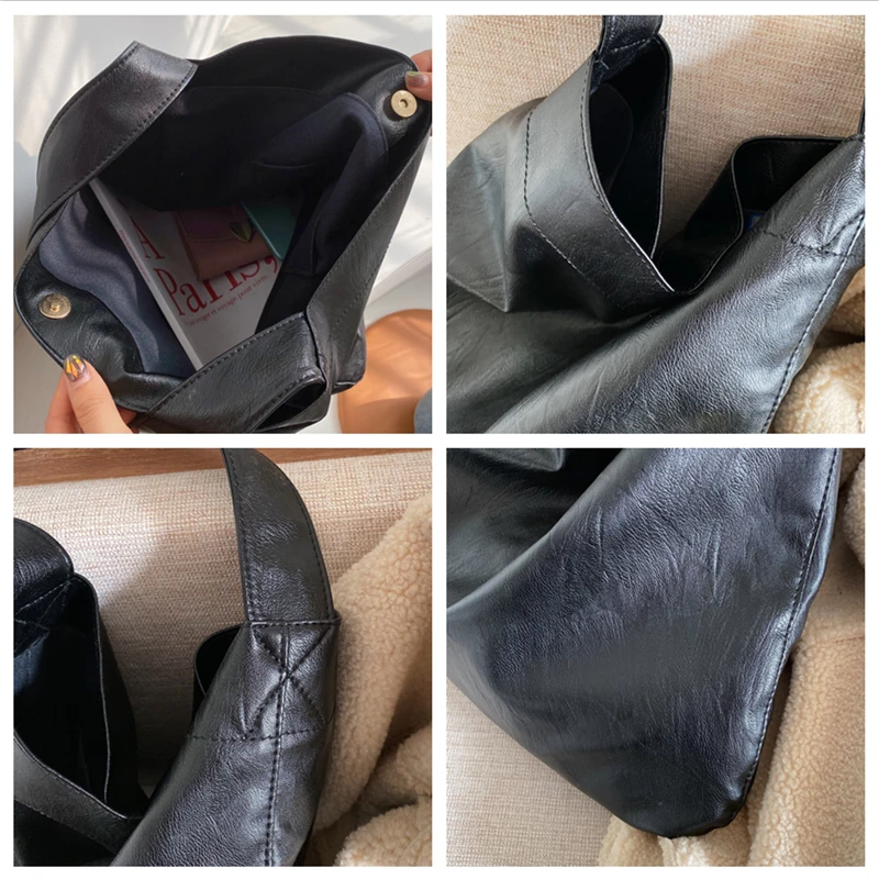 

Vintage Soft Hobo Shoulder Bags For Women Simple Large Capacity Tote Female Shopper Bags PU Leather Work Ladies Handbags