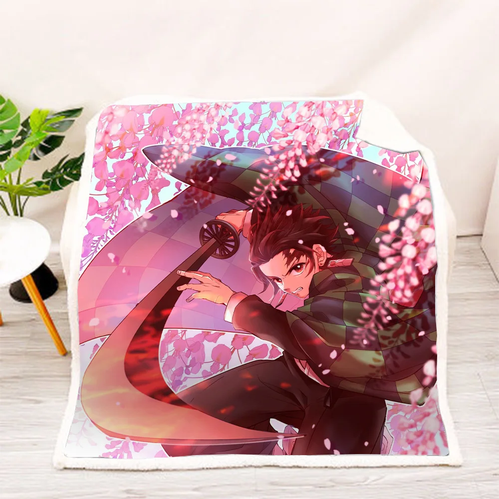 Флисовое одеяло с рисунком аниме 3D Demon Slayer полное износостойкое для