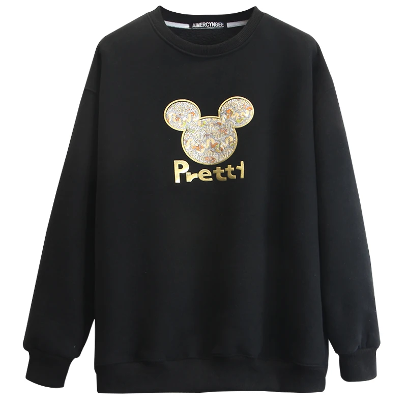 

Thick Women Winter Warm Clothes All-match O Neck Loose Cartoon Pullovers Top Long Sleeve Students Sweatshirts Oversize Casual