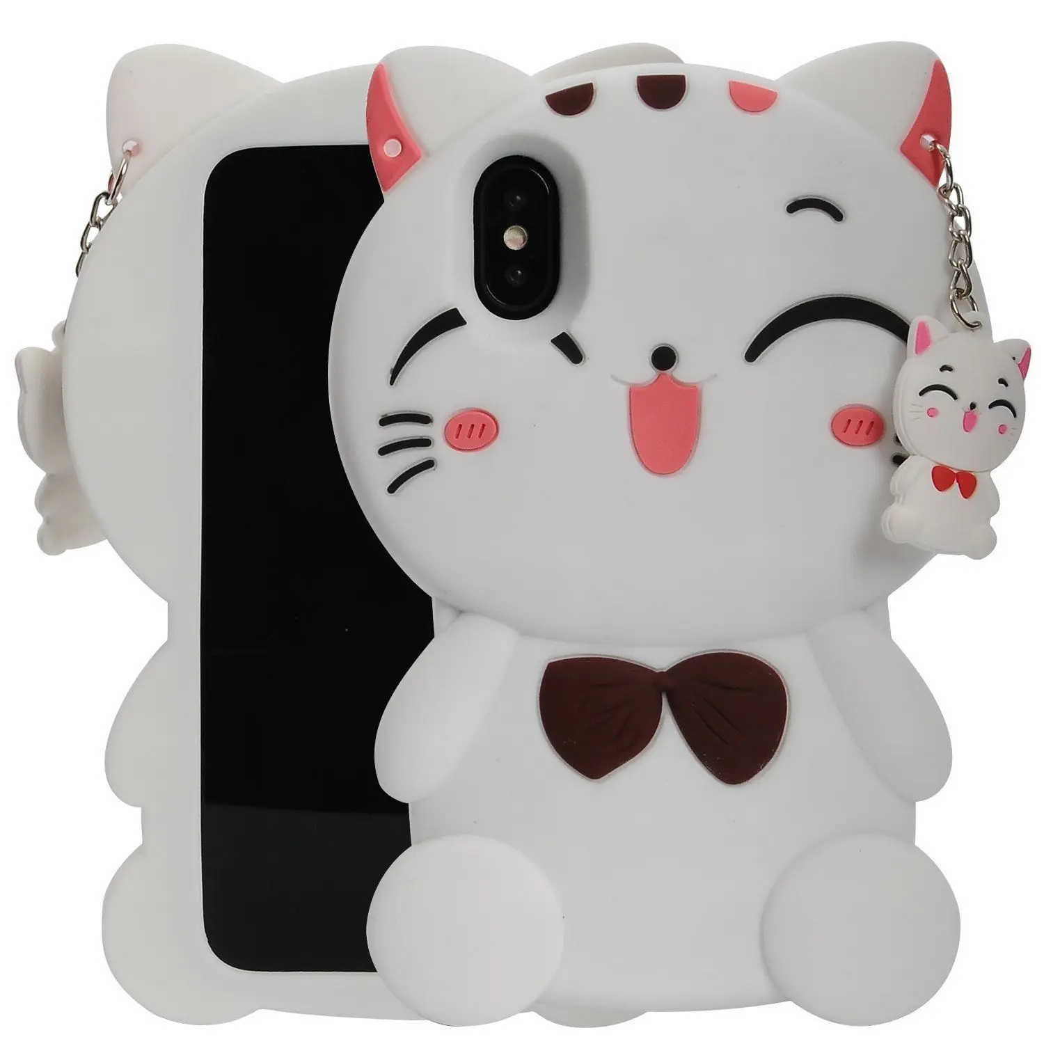 Для iPhone 5 6 7 8 X XR XS Max/Plus 3D мультфильм животных Мягкий силиконовый чехол для задней панели сотового телефона оболочка противоударный - Цвет: White Lucky Cat