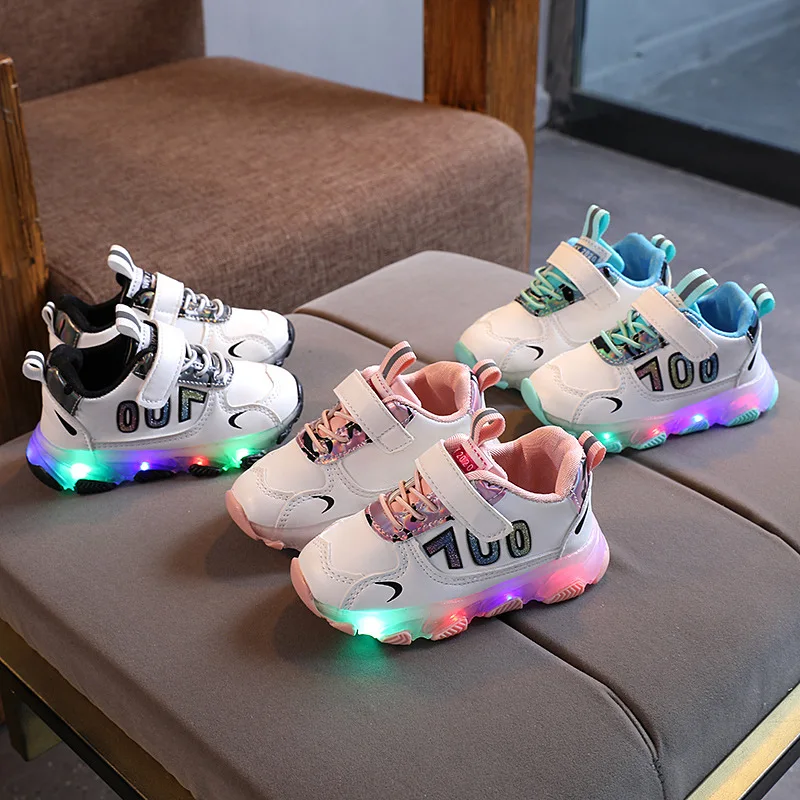 Size 21-30 Baby Breathable Glowing Shoes Luminous Sneakers for Girls Kids Anti-slippery Boys Led Light Up Casual | Детская одежда и