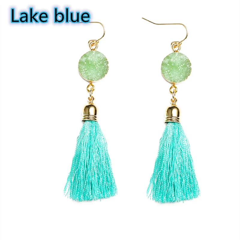 

2021 Fashion Women Enthnic Multicolor Long Tassel Resin Dangle Earrings