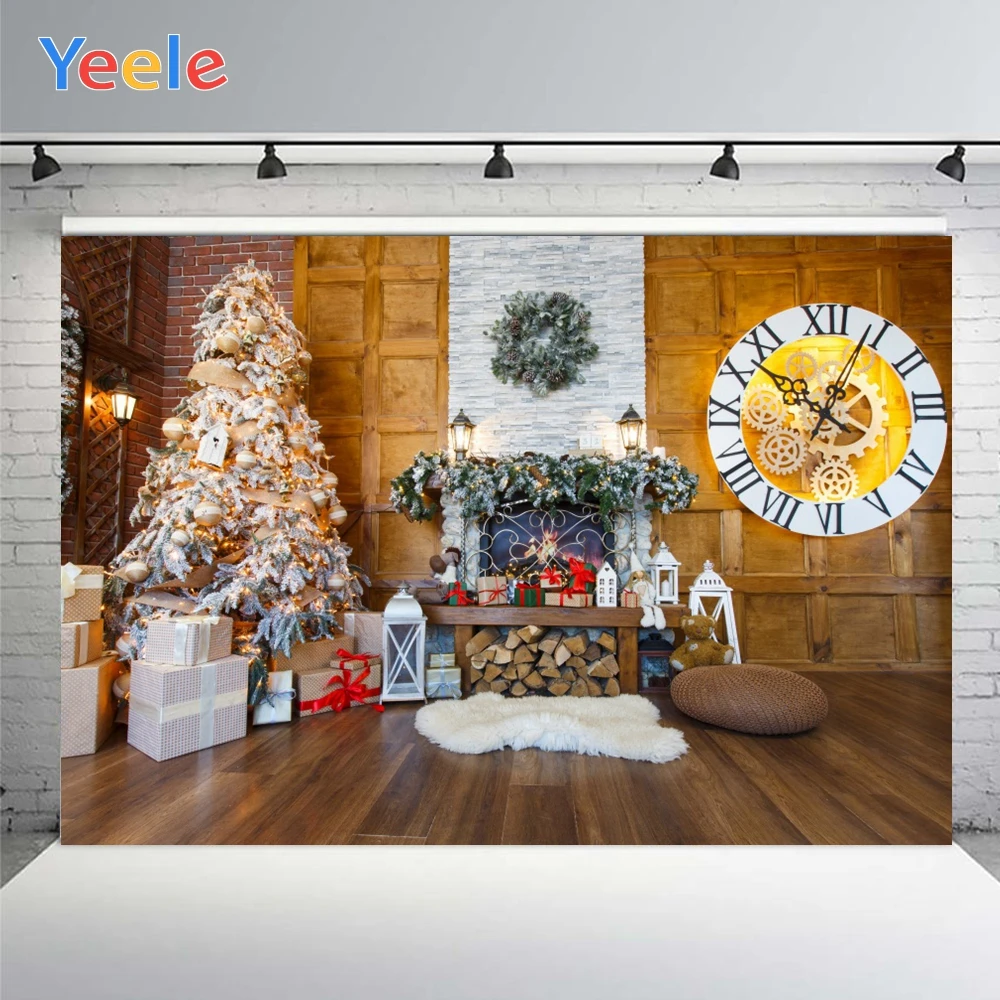 

Yeele Christmas Tree Fireplace wood Gift Photography Backgrounds Customized Photographic Backdrops Decoration For Photo Studio