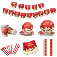 christmas decorations for home disposable paper plates and napkins tableware set tablecloths banners forks spoons paper cups