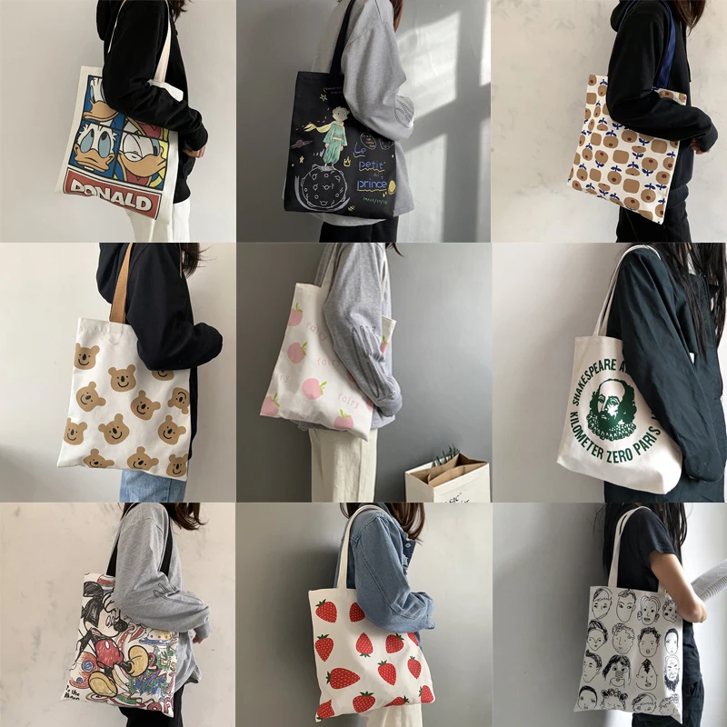 Женская сумка через плечо Холщовая Сумка тоут хозяйственная с мультяшным