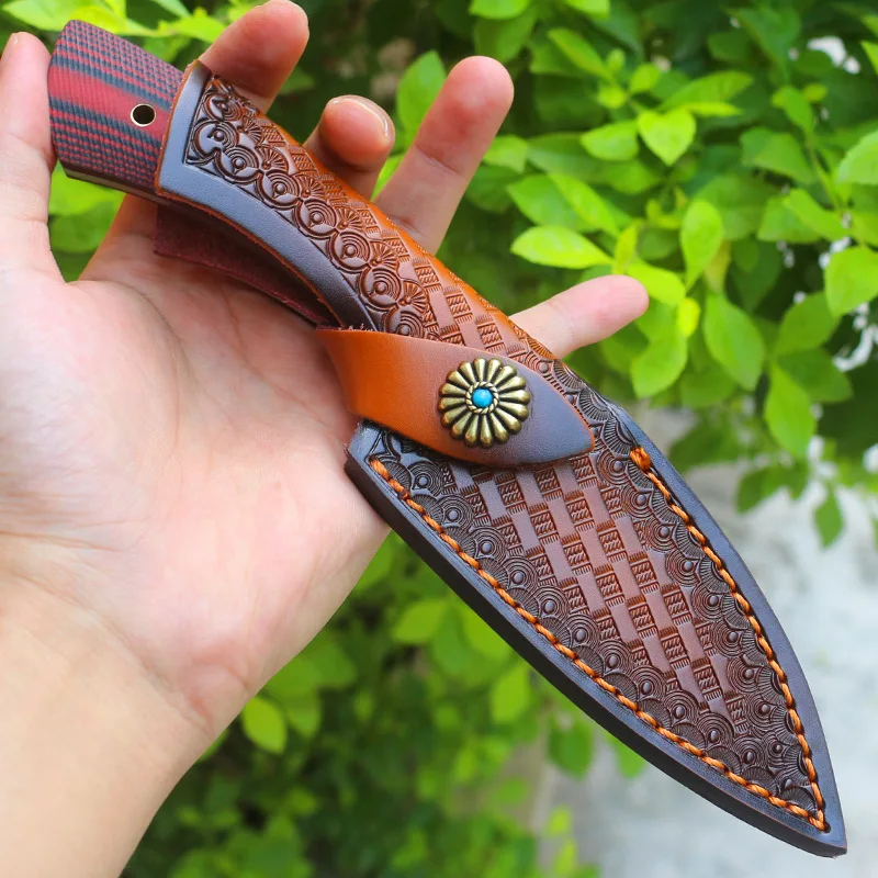 

Outdoor Straight Knife D2 Steel Tactical Knife Self-defense Non-folding Camping Knife with Knife Sheath New