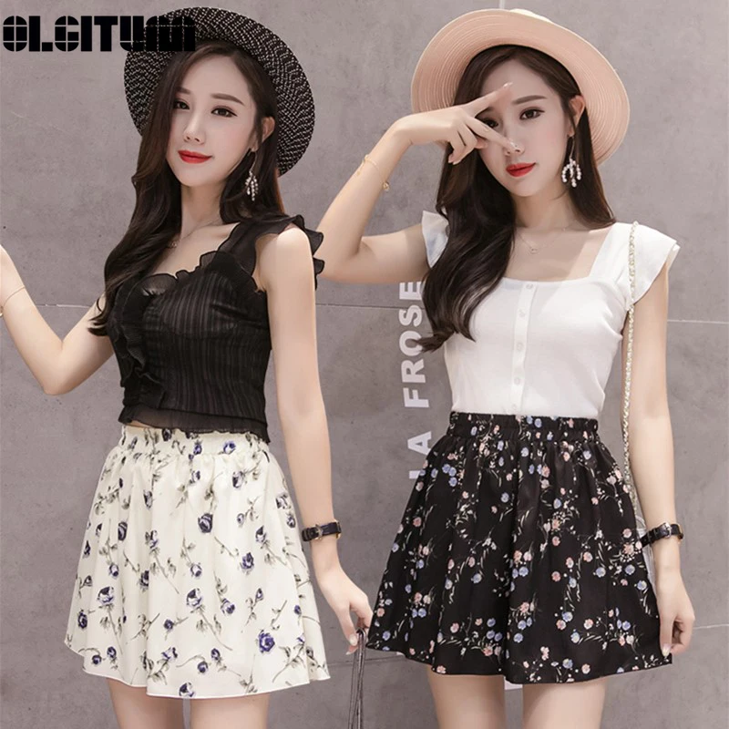 Женские шифоновые брюки повседневные свободные короткие штаны с высокой талией