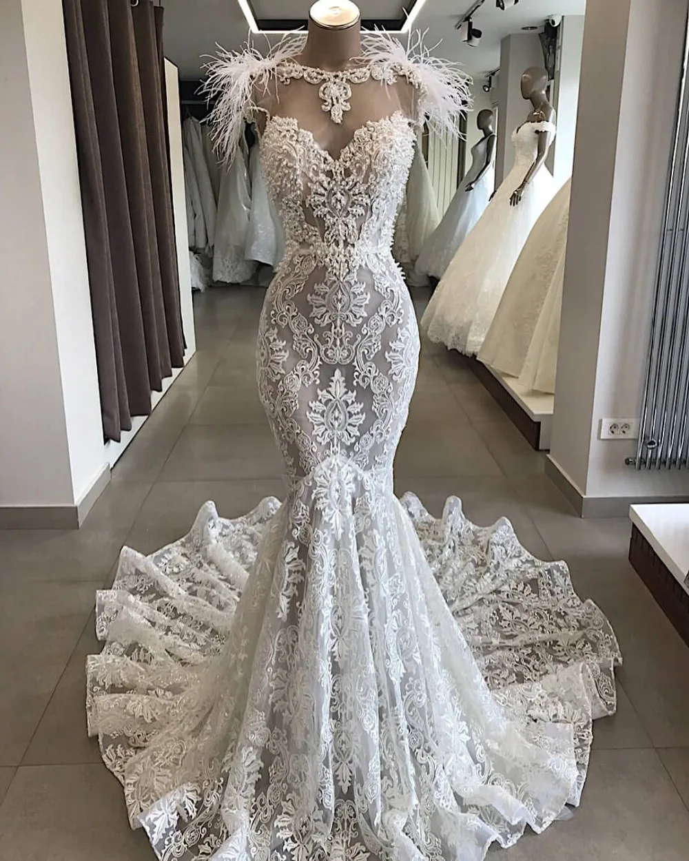 

2020 Robe De Mariee Luxurious Wedding Dresses Floor Length Lace Mermaid Custom Made Bridal Gowns Vestido De Novia Sirena