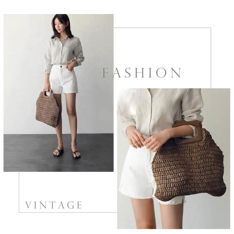 

Cotton Handmade Straw Woven Bag Fashion Leisure Beach Hollow Out Shoulder Storage Totes Braided Hand Bag Handbag For Women Bags