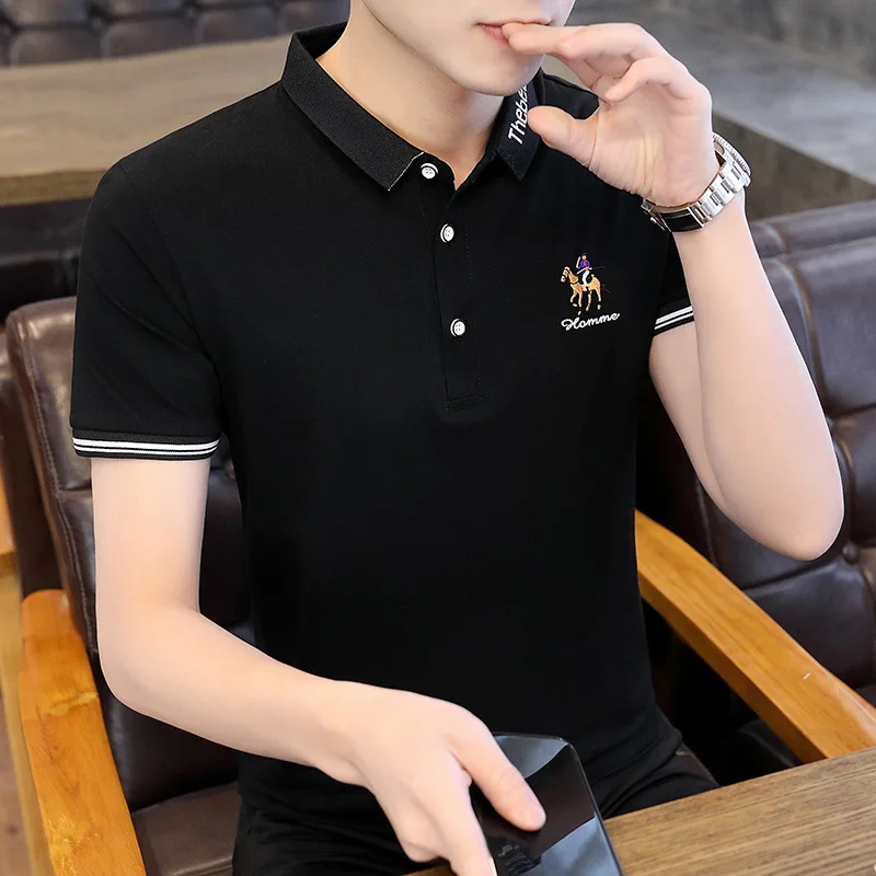 

2021 summer new short sleeve t-shirt men's cotton Lapel half sleeve polo shirt men's wear base shirt fashion brand T-shirt
