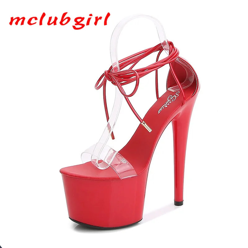 

MCLUBGIRL Women Stilettos Ladies Shoes Platform Sandals New Arrival 2020 Summer High Heels 17cm Sexy High Stiletto Red LFD