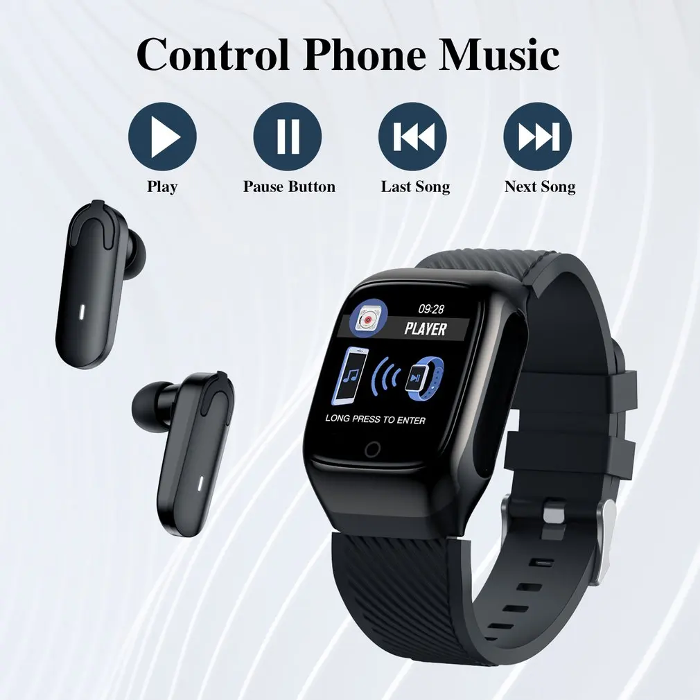 

S300 Smart Watch Men Earbuds With Earphones Music BT 5.0 Wireless Touch Control Heart Rate Run for Android for iOS