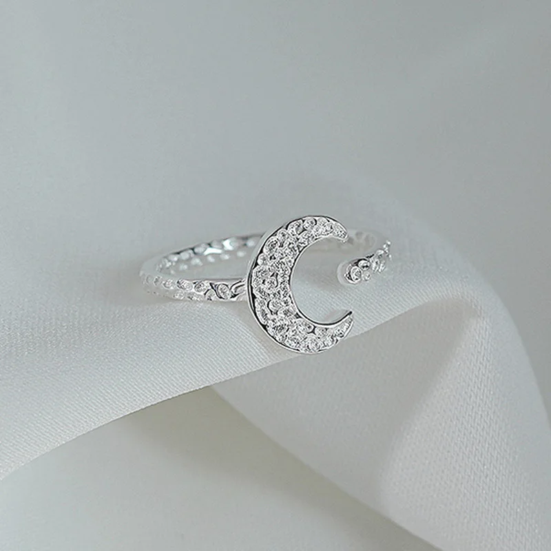 

VENTFILLE Sterling Silver Fashion Lava Moon Open Ring Ladies Personality Sweet Crescent Ring Jewelry Gift For Girlfriend