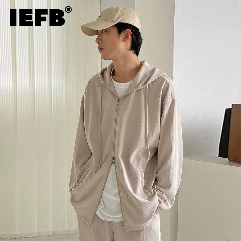 

IEFB Korean Chic Hooded Zipper Sweatshirts For Men Design Hoodie Casual Loose Off Shoulder Sport Coat Big Size Tops 9Y8872