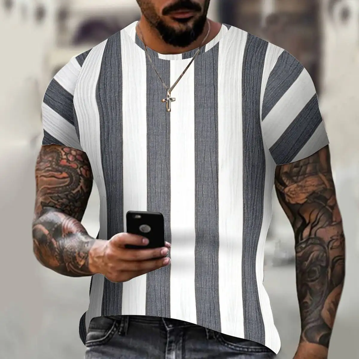 

Dingshite Fashion Spring Summer Short Sleeve Round Neck Milk Silk Men T Shirt , Men Clothes Fintess Stripe T Shirt .