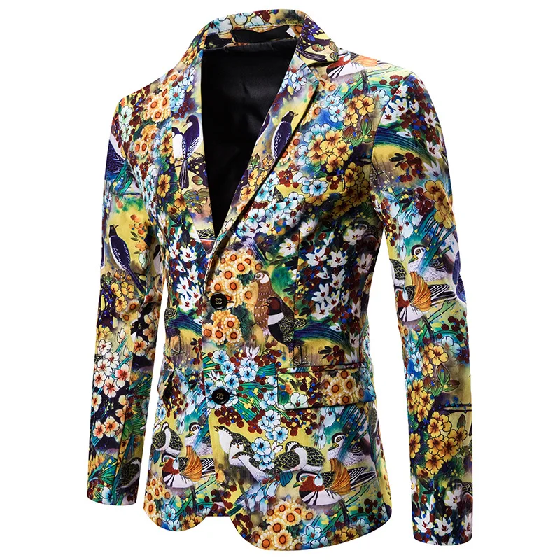

Loldeal Men Leisure Blazers Young 3 D Digital Printing Flowers Birds