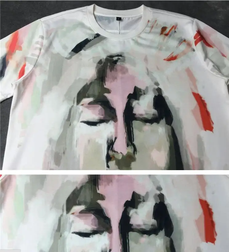 

New Novelty 19ss High Men Virgin Mary Ink graffiti T Shirts T-Shirt Hip Hop Skateboard Street Cotton T-Shirts Tee Top kenye #73