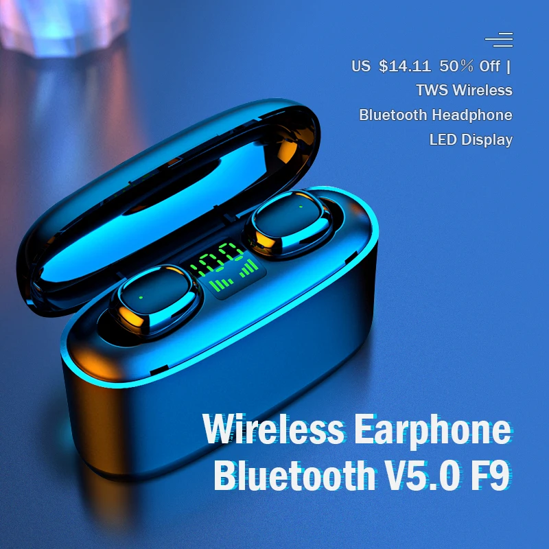 

Wireless Earphone Bluetooth V5.0 F9 TWS Wireless Bluetooth Headphone LED Display With 2000mAh Power Headset With Microphone