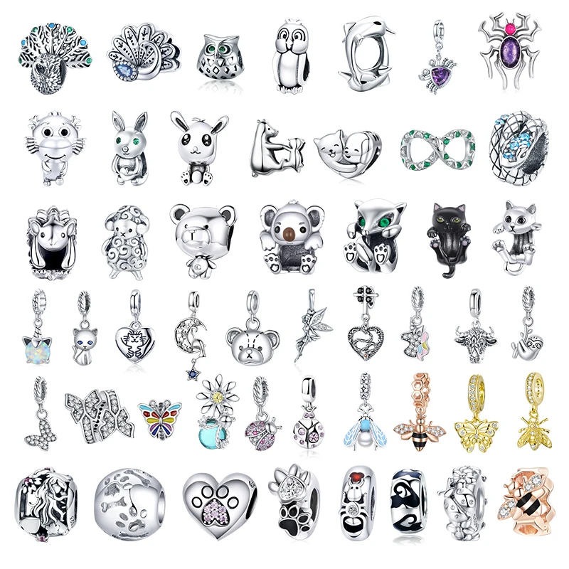 

WOSTU 925 Sterling Silver Cute Animal Bee Cat Bear Snake Beads Charms Pendant Fit Women Bracelet Fashion Jewelry DIY Gift