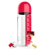 2022new 600ml sports plastic water bottle combine daily pill boxes organizer drinking bottles leak proof bottle tumbler outdoor
